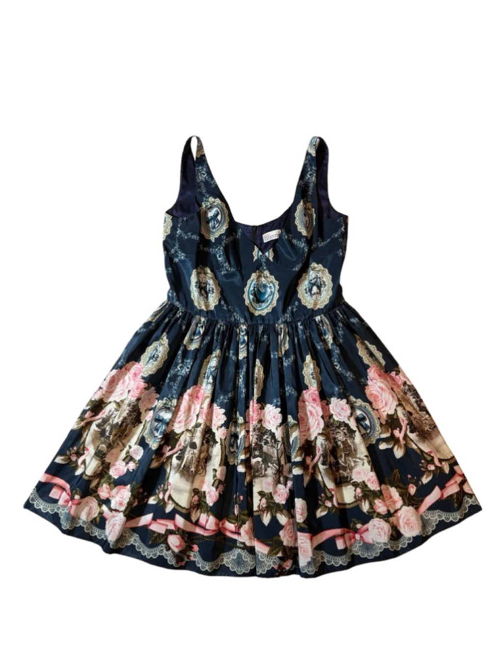 RED Valentino Lolita Rose Portrait Print Fit Flare Babydoll Party Dress READ